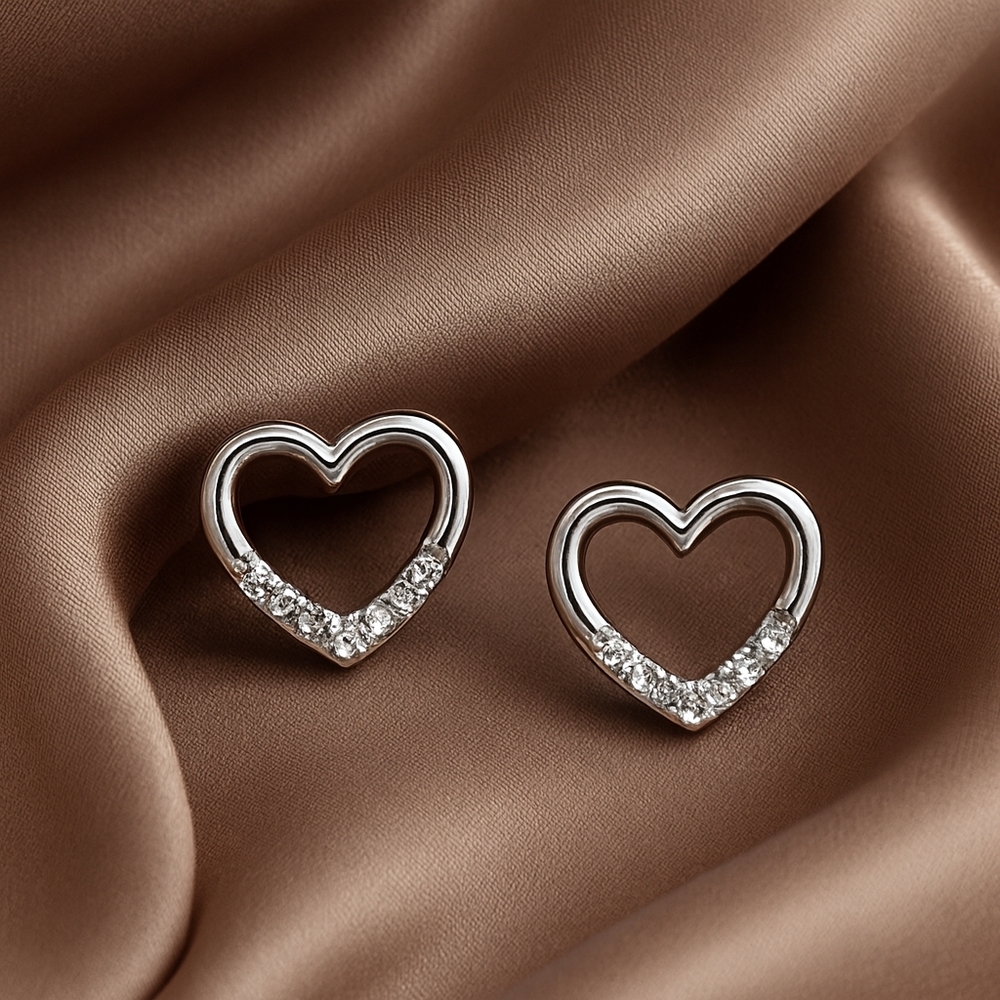 Silver Open Heart Crystal Earrings – Romantic Sparkle Minimalist Women Jewelry